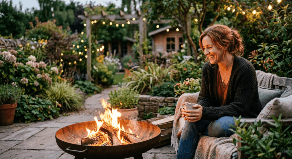 glückliche Frau Garten Kaufberatung Feuerschale für Garten und Terrasse